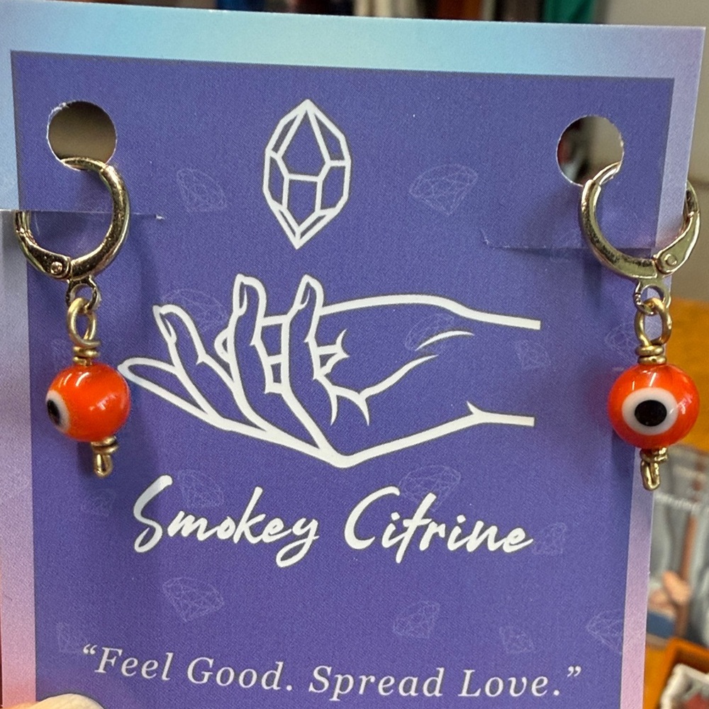 Red Orange Evil Eye Bead Hoop Earrings